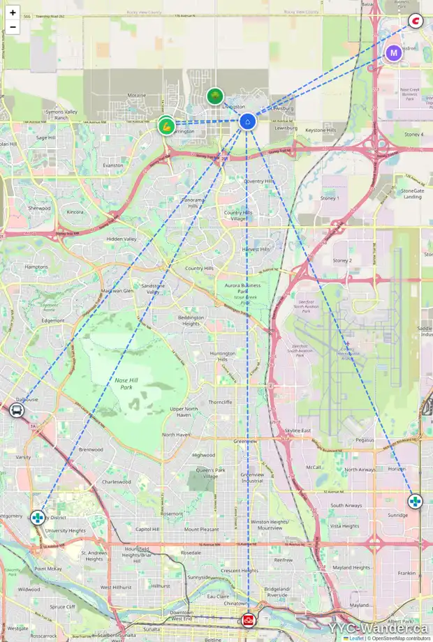 Daily accessibility map for 52 HOWSE CR NE, Calgary showing nearby schools, grocery stores, parks, LRT stations and nearby amenities