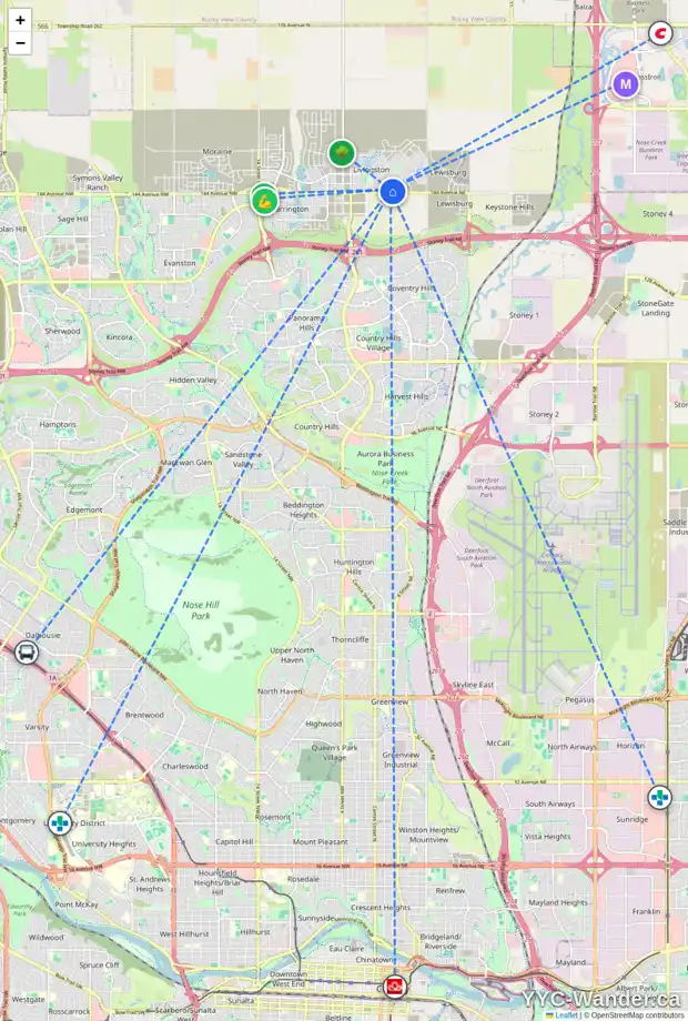 Daily accessibility map for 44 HOWSE CR NE, Calgary showing nearby schools, grocery stores, parks, LRT stations and nearby amenities