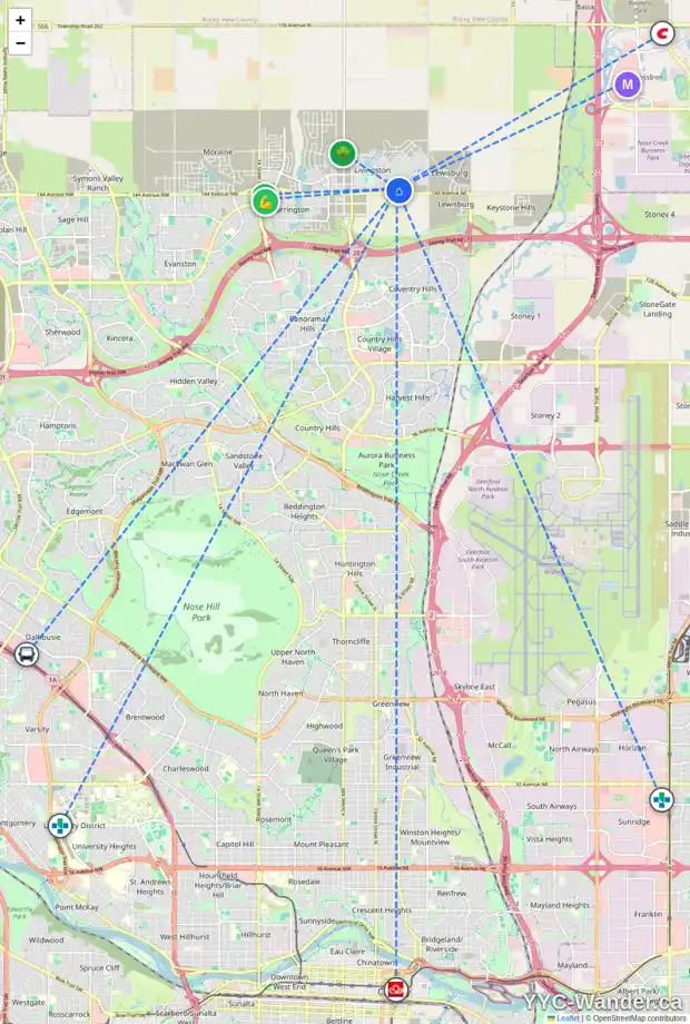 Daily accessibility map for 91 HOWSE CR NE, Calgary showing nearby schools, grocery stores, parks, LRT stations and nearby amenities