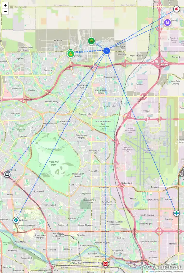 Daily accessibility map for 95 HOWSE CR NE, Calgary showing nearby schools, grocery stores, parks, LRT stations and nearby amenities