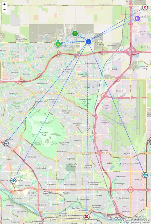 Daily accessibility map for 143 HOWSE CR NE, Calgary showing nearby schools, grocery stores, parks, LRT stations and nearby amenities