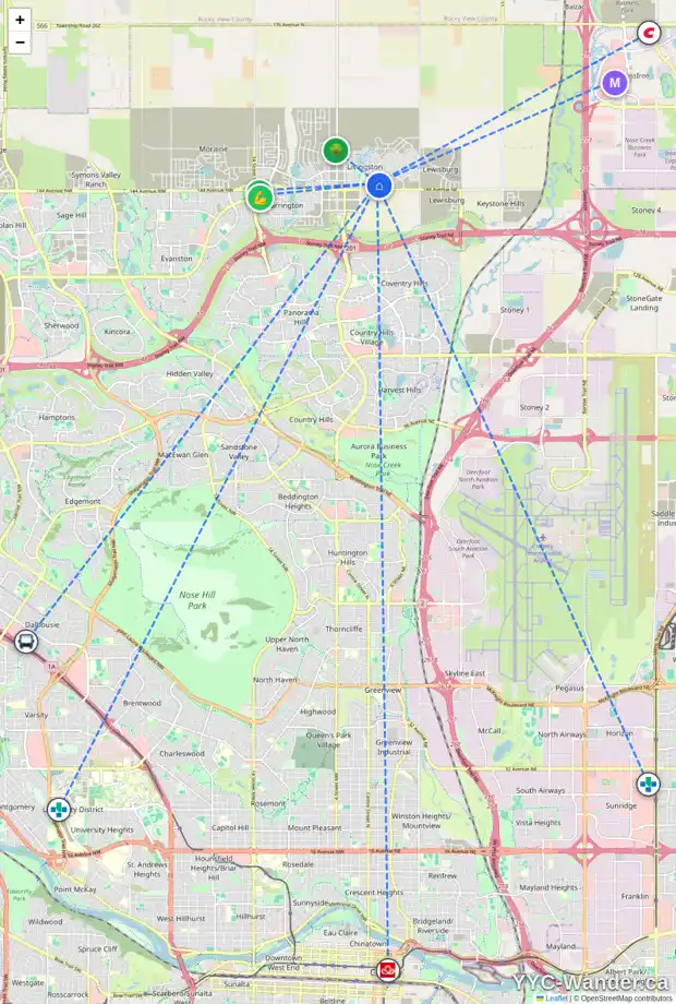 Daily accessibility map for 174 HOWSE CM NE, Calgary showing nearby schools, grocery stores, parks, LRT stations and nearby amenities