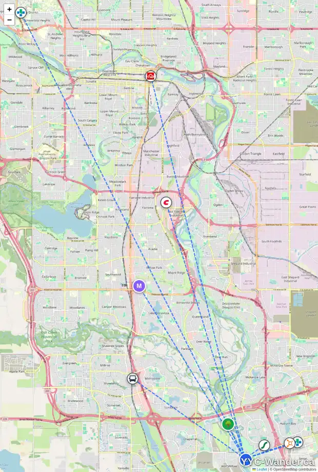 Daily accessibility map for 173 CRANBROOK PT SE, Calgary showing nearby schools, grocery stores, parks, LRT stations and nearby amenities