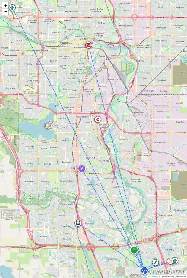Daily accessibility map for 181 CRANBROOK PT SE, Calgary showing nearby schools, grocery stores, parks, LRT stations and nearby amenities