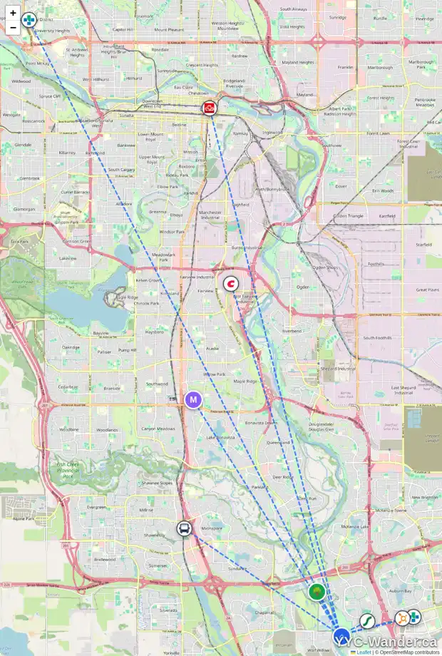 Daily accessibility map for 268 CRANBROOK PT SE, Calgary showing nearby schools, grocery stores, parks, LRT stations and nearby amenities
