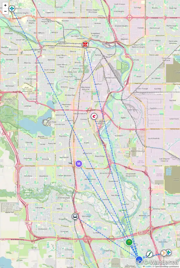 Daily accessibility map for 252 CRANBROOK PT SE, Calgary showing nearby schools, grocery stores, parks, LRT stations and nearby amenities