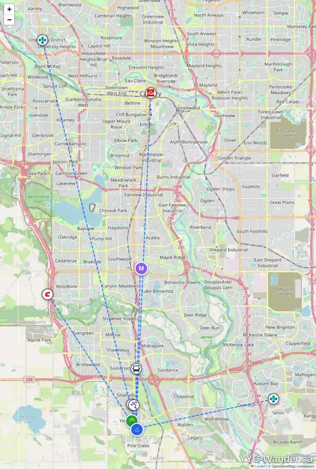 Daily accessibility map for 334 BELMONT HE SW, Calgary showing nearby schools, grocery stores, parks, LRT stations and nearby amenities