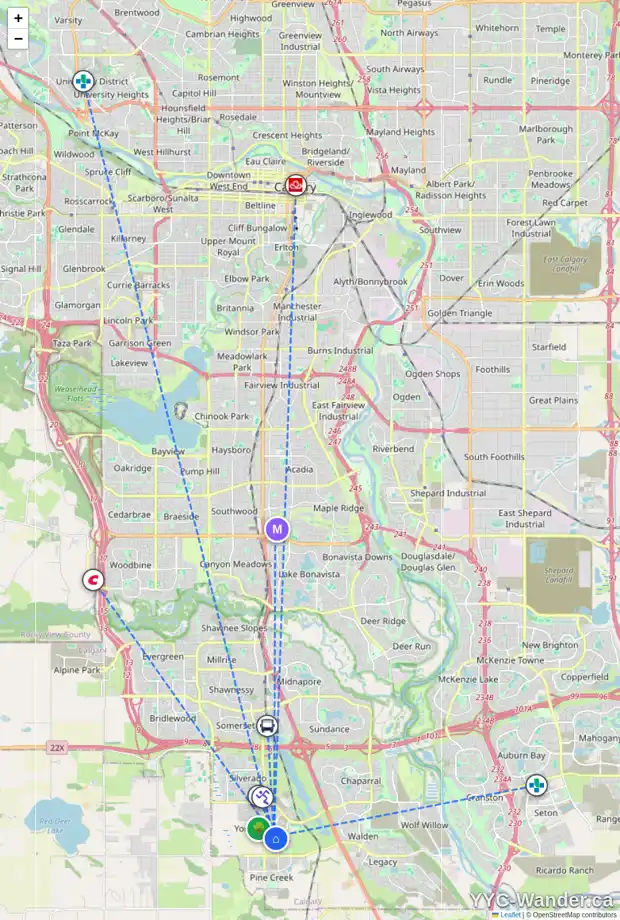 Daily accessibility map for 42 BELMONT CM SW, Calgary showing nearby schools, grocery stores, parks, LRT stations and nearby amenities