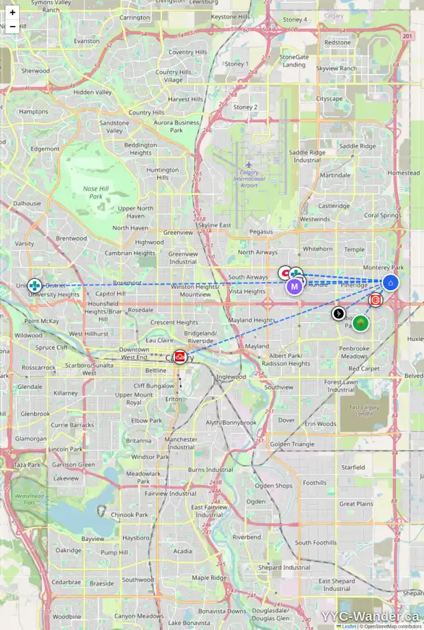 Daily accessibility map for 36 DEL RAY CL NE, Calgary showing nearby schools, grocery stores, parks, LRT stations and nearby amenities