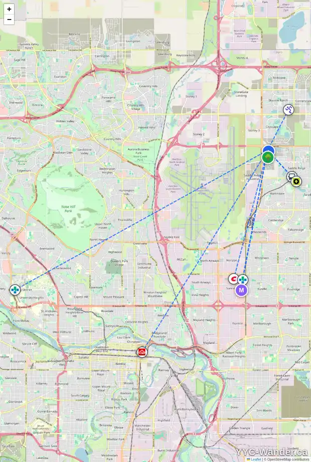 Daily accessibility map for 710 SAVANNA LD NE, Calgary showing nearby schools, grocery stores, parks, LRT stations and nearby amenities