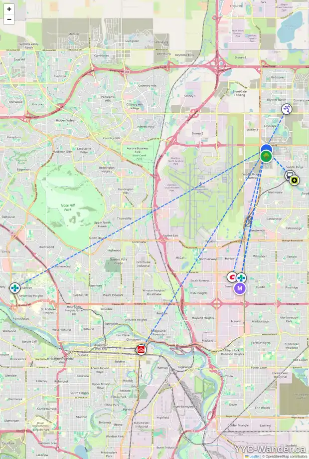 Daily accessibility map for 718 SAVANNA LD NE, Calgary showing nearby schools, grocery stores, parks, LRT stations and nearby amenities