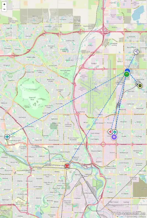 Daily accessibility map for 10166 46 ST NE, Calgary showing nearby schools, grocery stores, parks, LRT stations and nearby amenities