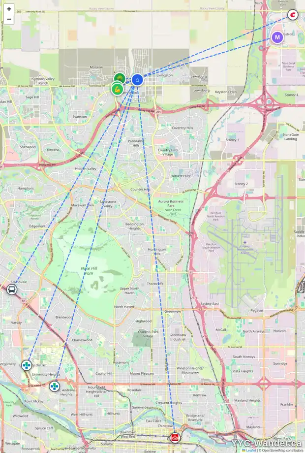Daily accessibility map for 149 LUCAS WY NW, Calgary showing nearby schools, grocery stores, parks, LRT stations and nearby amenities
