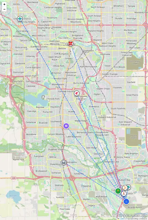 Daily accessibility map for 94 SETON GV SE, Calgary showing nearby schools, grocery stores, parks, LRT stations and nearby amenities