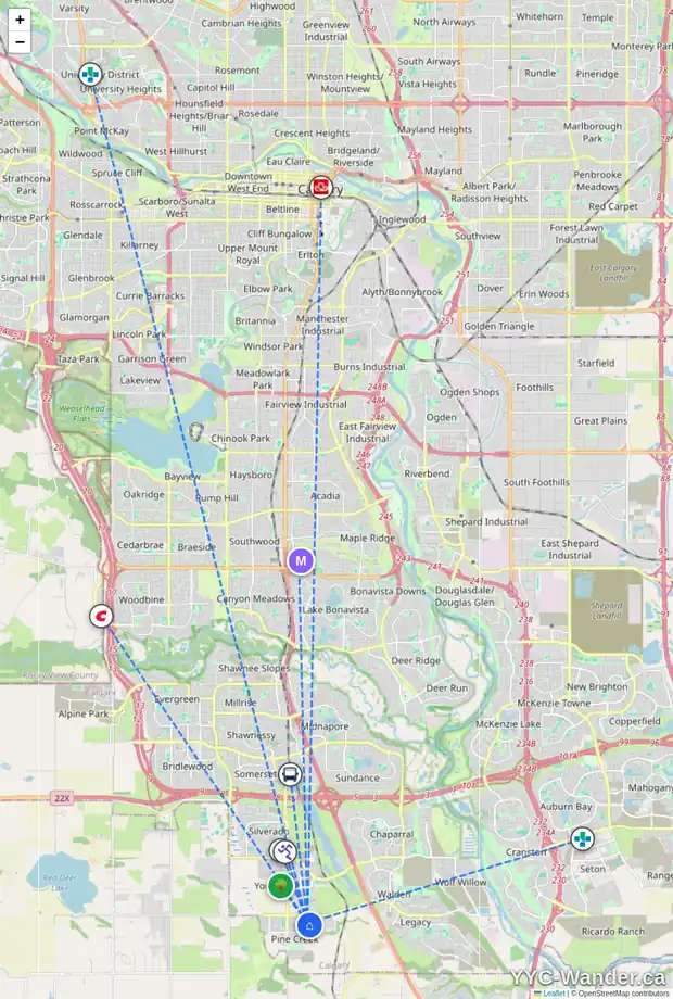 Daily accessibility map for 114 CREEKSTONE SQ SW, Calgary showing nearby schools, grocery stores, parks, LRT stations and nearby amenities