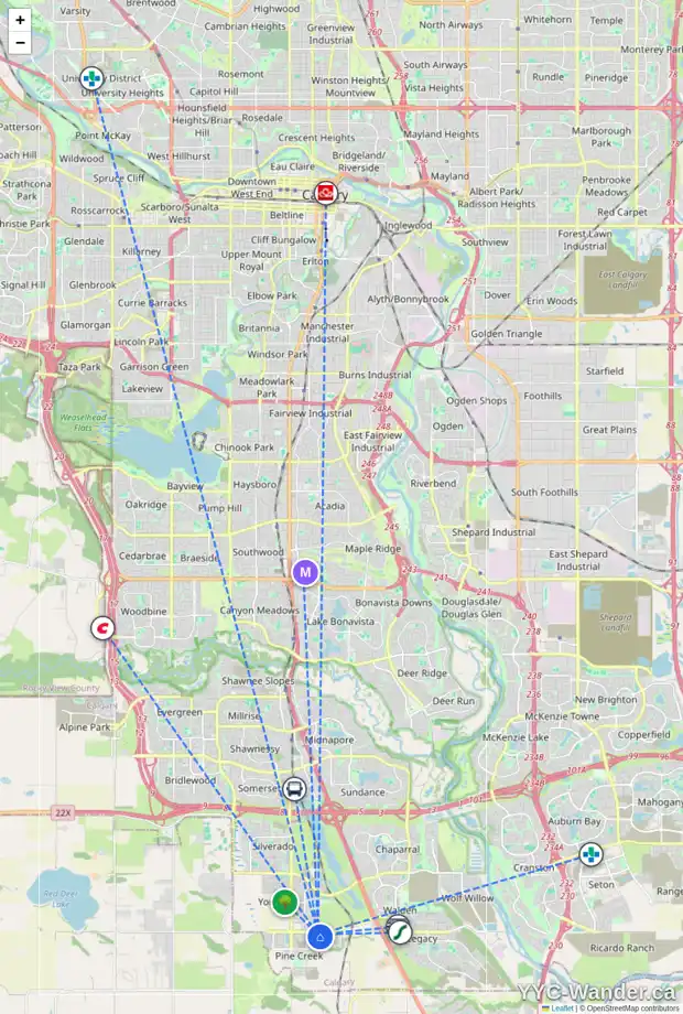 Daily accessibility map for 42 CREEKSTONE PH SW, Calgary showing nearby schools, grocery stores, parks, LRT stations and nearby amenities