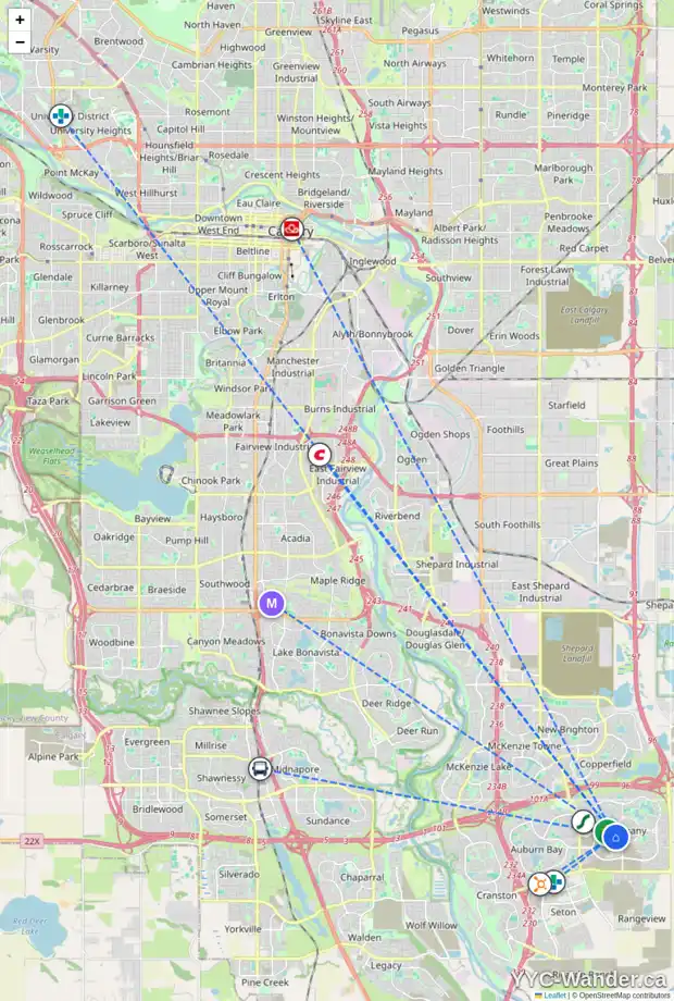Daily accessibility map for 541 MARINE DR SE, Calgary showing nearby schools, grocery stores, parks, LRT stations and nearby amenities