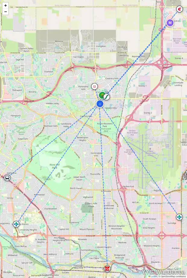 Daily accessibility map for 449 COUNTRY HILLS PL NW, Calgary showing nearby schools, grocery stores, parks, LRT stations and nearby amenities
