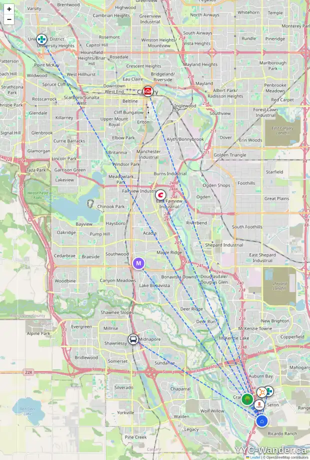 Daily accessibility map for 851 SETON CI SE, Calgary showing nearby schools, grocery stores, parks, LRT stations and nearby amenities