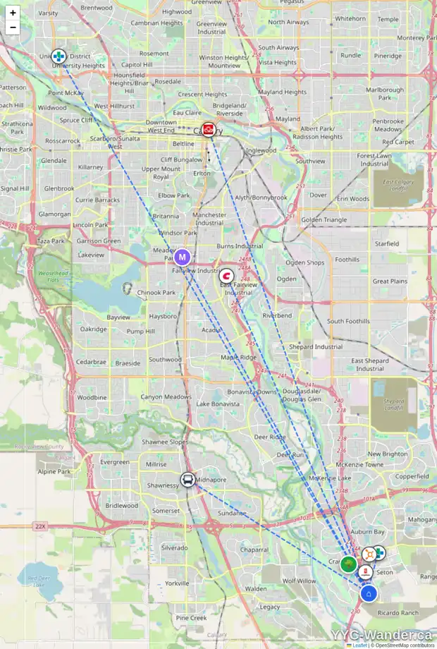 Daily accessibility map for 893 SETON CI SE, Calgary showing nearby schools, grocery stores, parks, LRT stations and nearby amenities