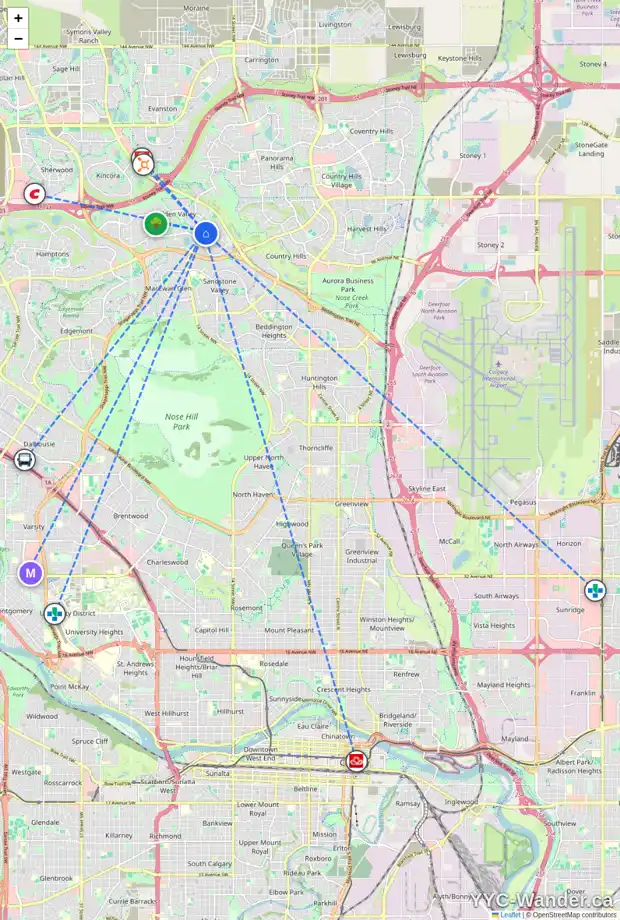 Daily accessibility map for 410 HIDDEN VALLEY GV NW, Calgary showing nearby schools, grocery stores, parks, LRT stations and nearby amenities