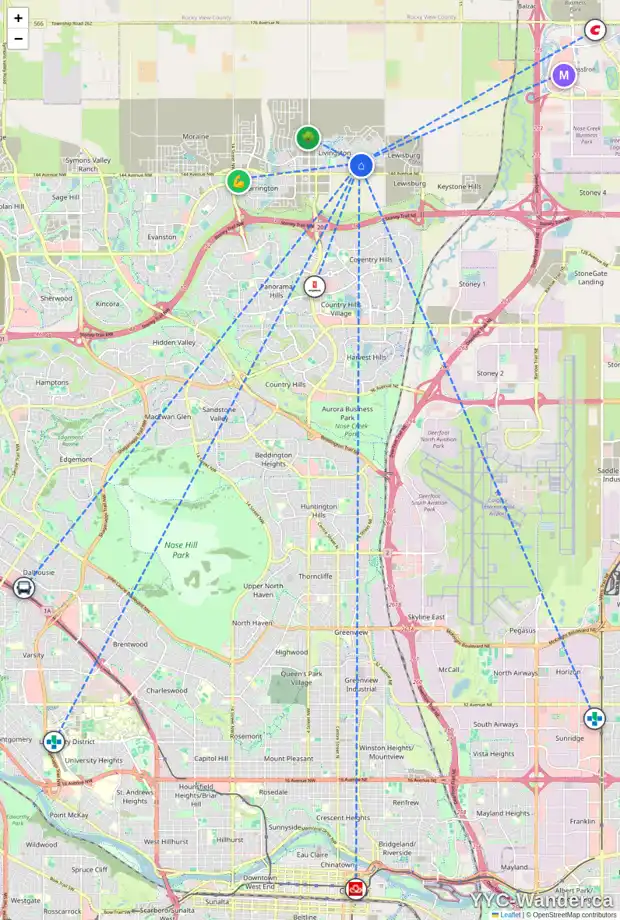 Daily accessibility map for 40 HOWSE HT NE, Calgary showing nearby schools, grocery stores, parks, LRT stations and nearby amenities