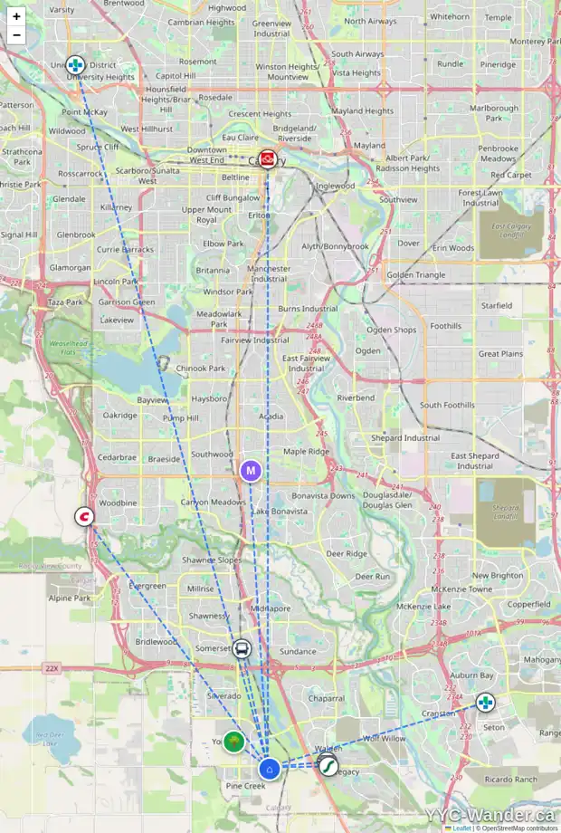 Daily accessibility map for 211 CREEKSTONE WY SW, Calgary showing nearby schools, grocery stores, parks, LRT stations and nearby amenities