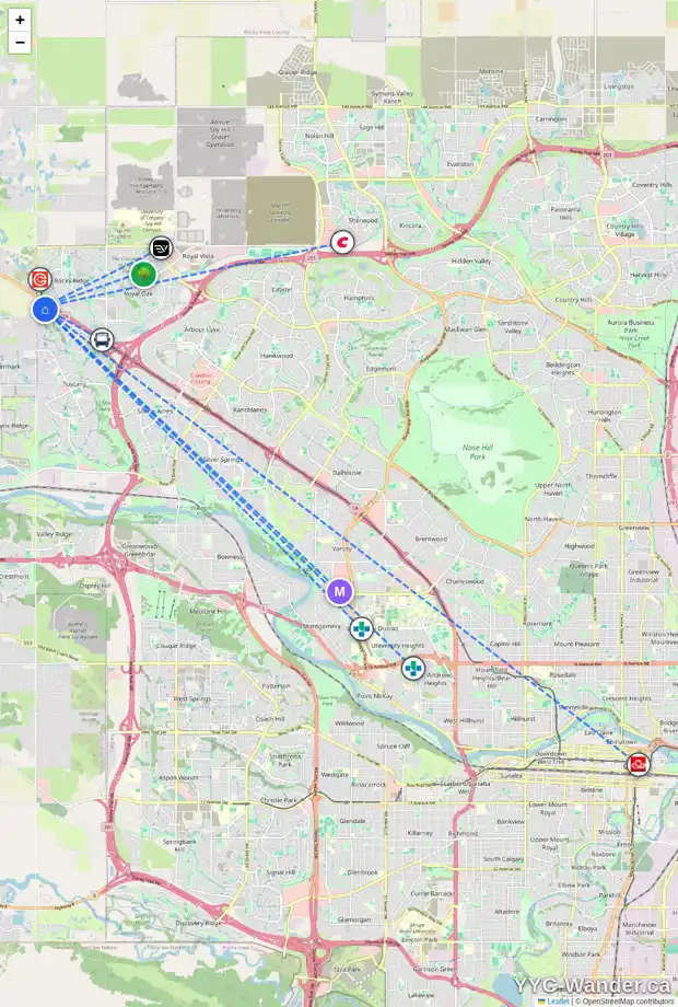 Daily accessibility map for 31 TUSCANY SUMMIT SQ NW, Calgary showing nearby schools, grocery stores, parks, LRT stations and nearby amenities