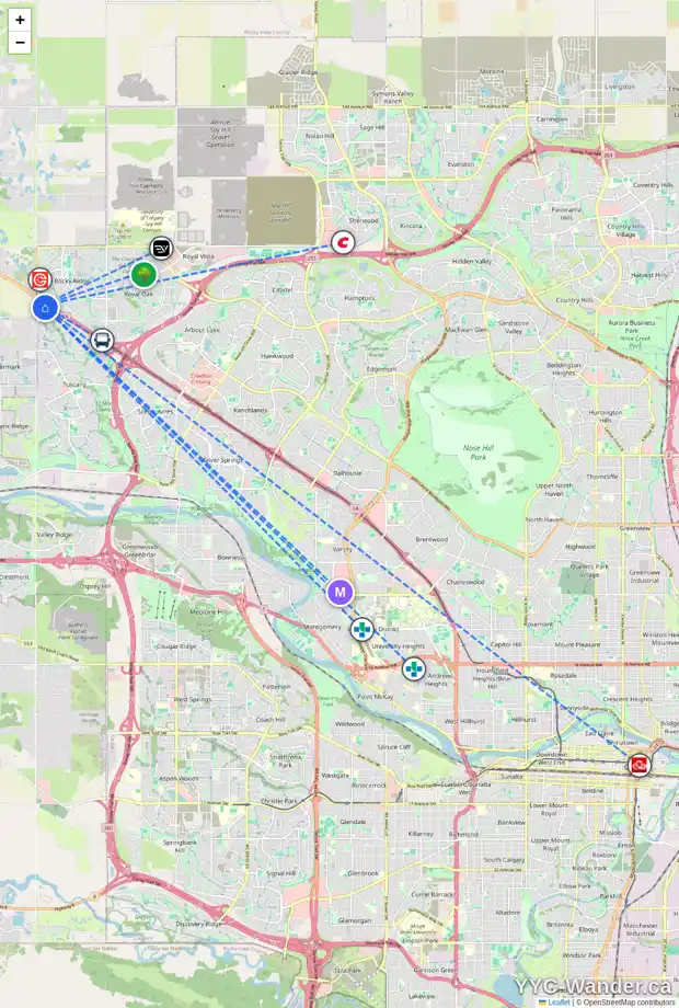 Daily accessibility map for 102 TUSCANY SUMMIT SQ NW, Calgary showing nearby schools, grocery stores, parks, LRT stations and nearby amenities