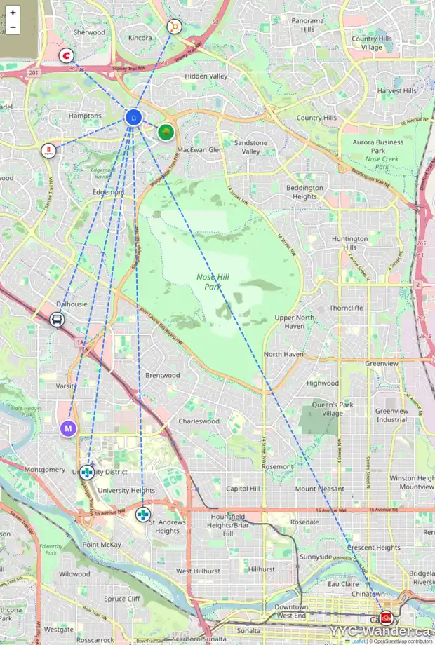 Daily accessibility map for 125 HAMPSTEAD ME NW, Calgary showing nearby schools, grocery stores, parks, LRT stations and nearby amenities