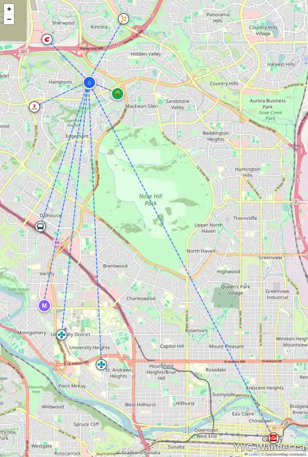Daily accessibility map for 73 HAMPSTEAD ME NW, Calgary showing nearby schools, grocery stores, parks, LRT stations and nearby amenities