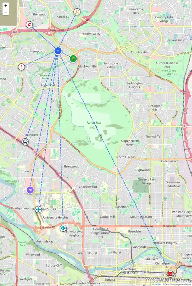 Daily accessibility map for 108 HAMPSTEAD ME NW, Calgary showing nearby schools, grocery stores, parks, LRT stations and nearby amenities