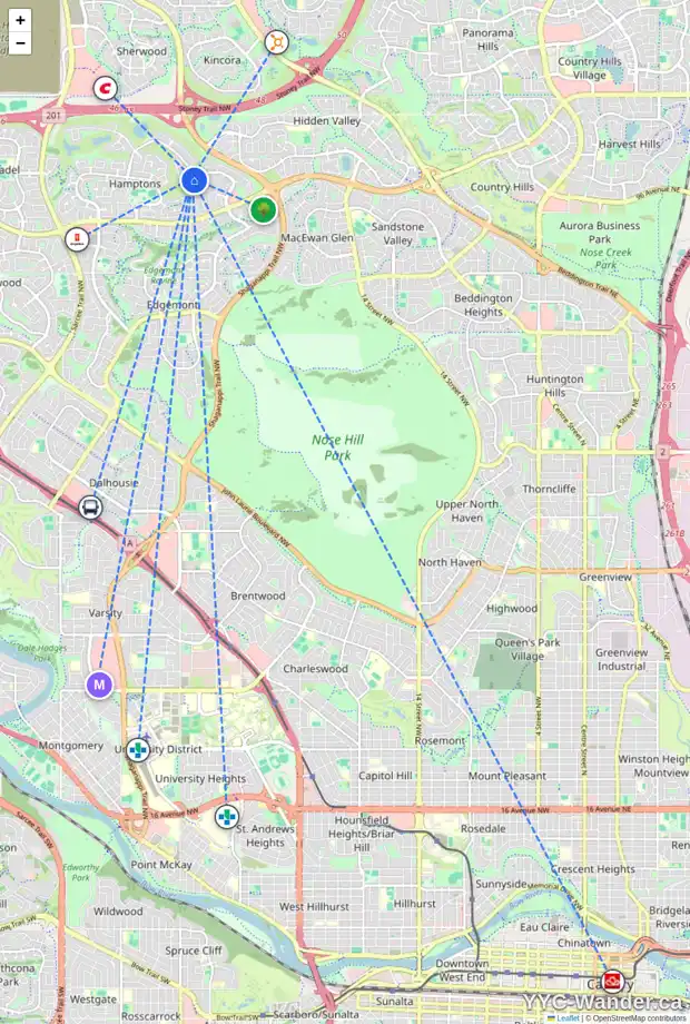 Daily accessibility map for 37 HAMPSTEAD ME NW, Calgary showing nearby schools, grocery stores, parks, LRT stations and nearby amenities