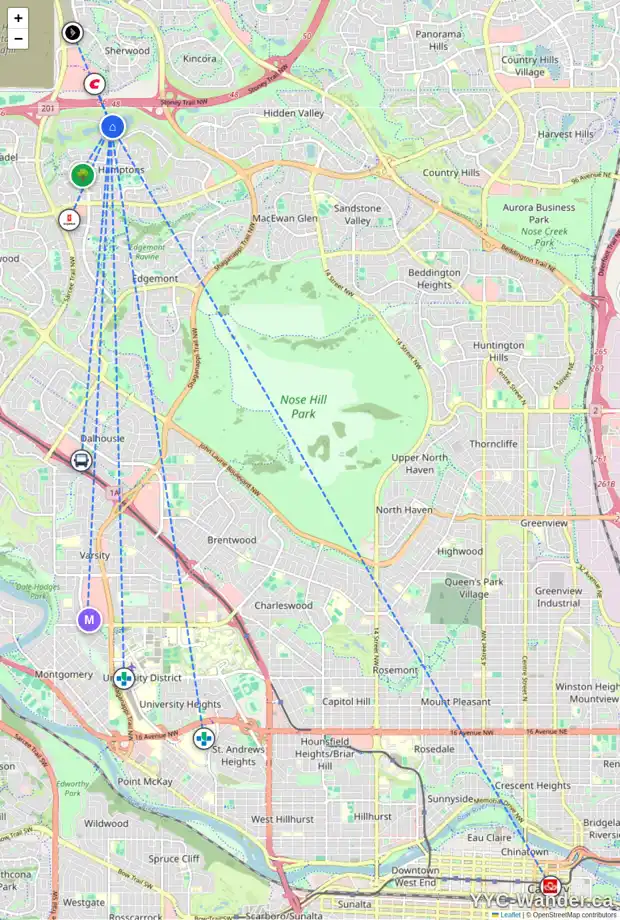 Daily accessibility map for 4586 HAMPTONS WY NW, Calgary showing nearby schools, grocery stores, parks, LRT stations and nearby amenities