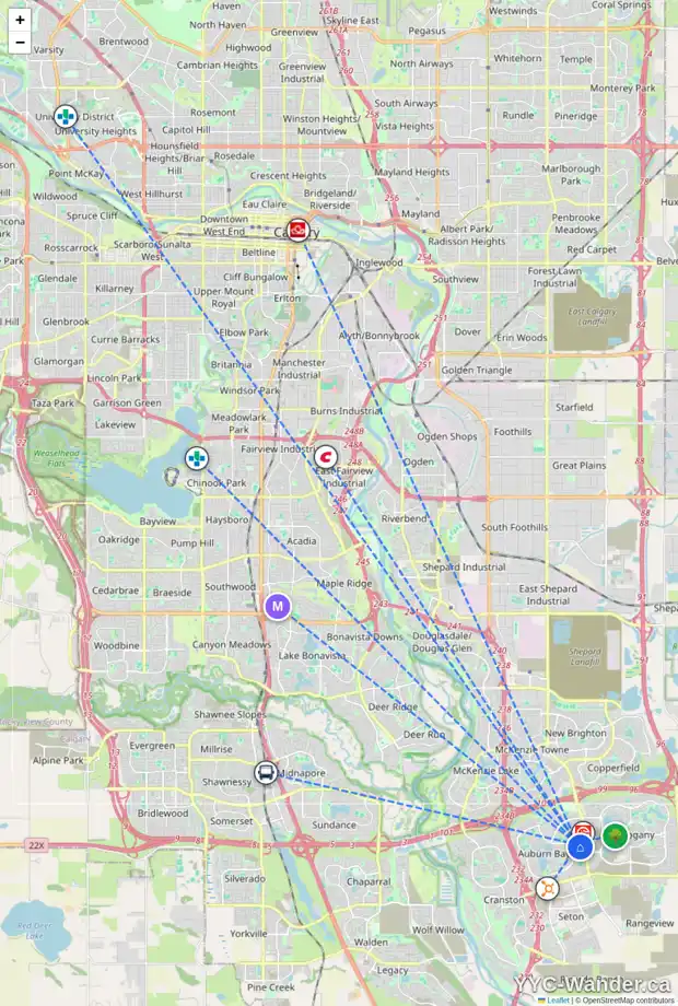Daily accessibility map for 212 300 AUBURN MEADOWS MR SE, Calgary showing nearby schools, grocery stores, parks, LRT stations and nearby amenities