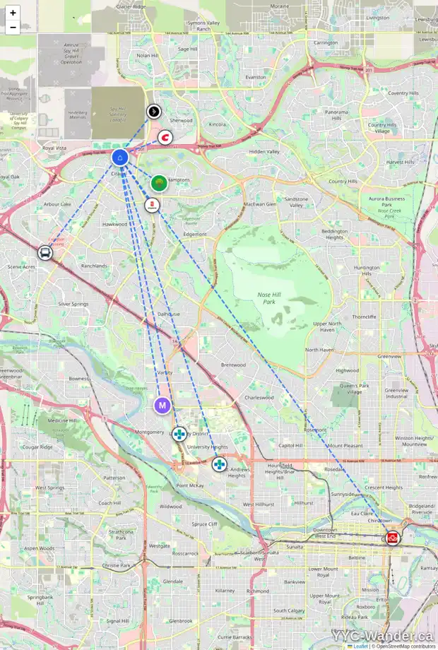 Daily accessibility map for 336 CITADEL MEADOW BA NW, Calgary showing nearby schools, grocery stores, parks, LRT stations and nearby amenities