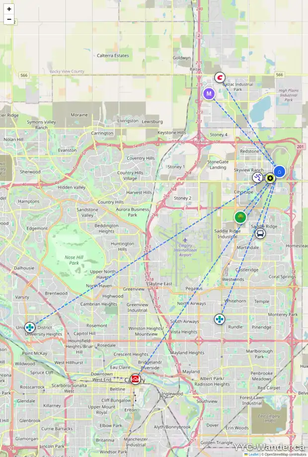 Daily accessibility map for 107 CORNERBROOK MR NE, Calgary showing nearby schools, grocery stores, parks, LRT stations and nearby amenities