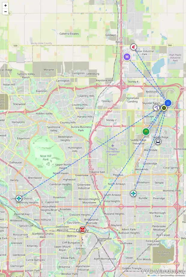 Daily accessibility map for 515 CORNERSTONE AV NE, Calgary showing nearby schools, grocery stores, parks, LRT stations and nearby amenities