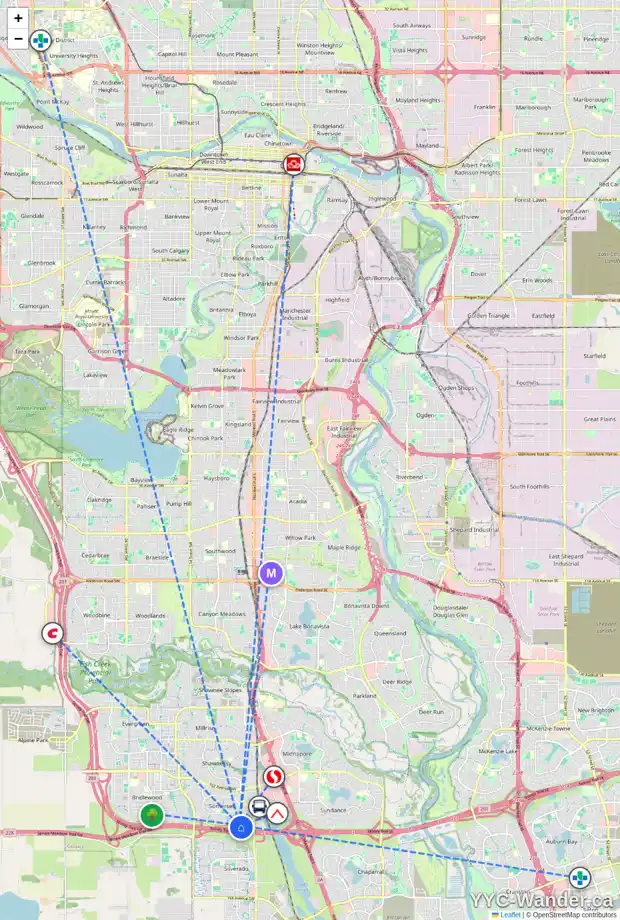 Daily accessibility map for 134 SOMERGLEN RD SW, Calgary showing nearby schools, grocery stores, parks, LRT stations and nearby amenities