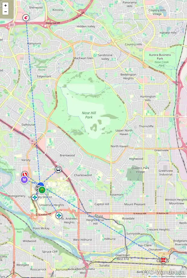 Daily accessibility map for 211 3125 39 ST NW, Calgary showing nearby schools, grocery stores, parks, LRT stations and nearby amenities