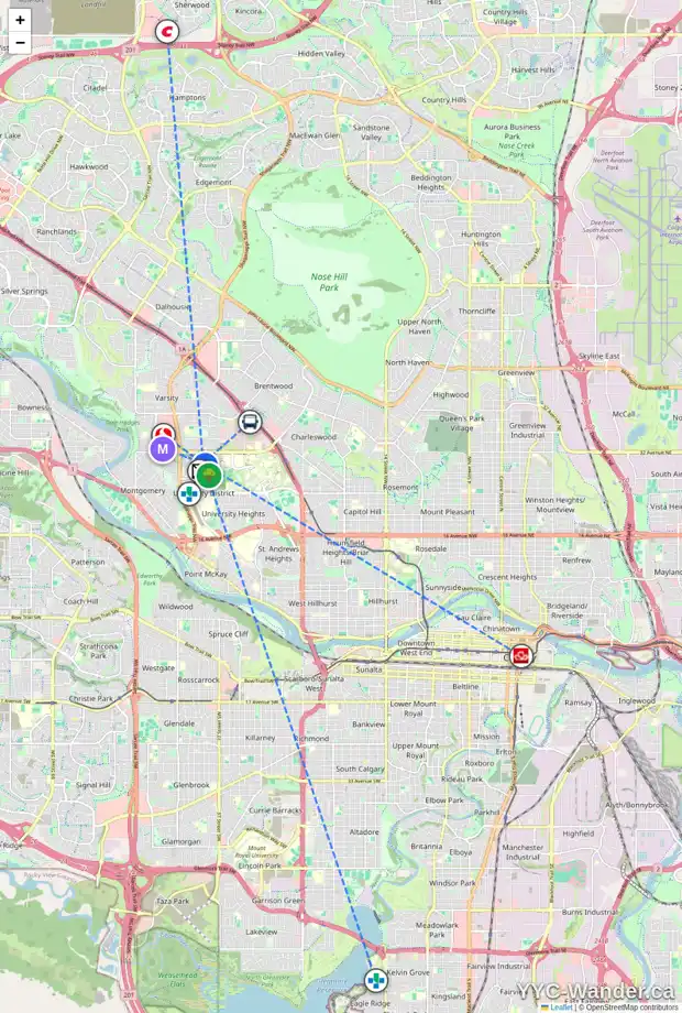 Daily accessibility map for 318 3125 39 ST NW, Calgary showing nearby schools, grocery stores, parks, LRT stations and nearby amenities