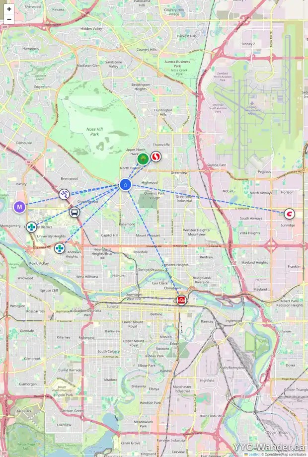 Daily accessibility map for 4419 NAMAKA CR NW, Calgary showing nearby schools, grocery stores, parks, LRT stations and nearby amenities