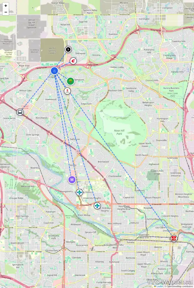 Daily accessibility map for 216 CITADEL MEADOW BA NW, Calgary showing nearby schools, grocery stores, parks, LRT stations and nearby amenities