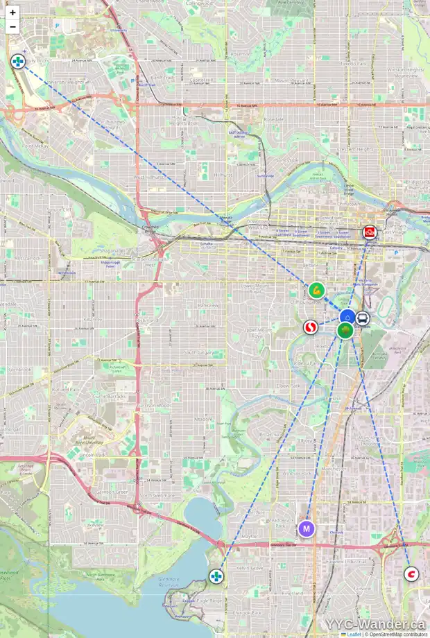Daily accessibility map for 2342 ERLTON PL SW, Calgary showing nearby schools, grocery stores, parks, LRT stations and nearby amenities