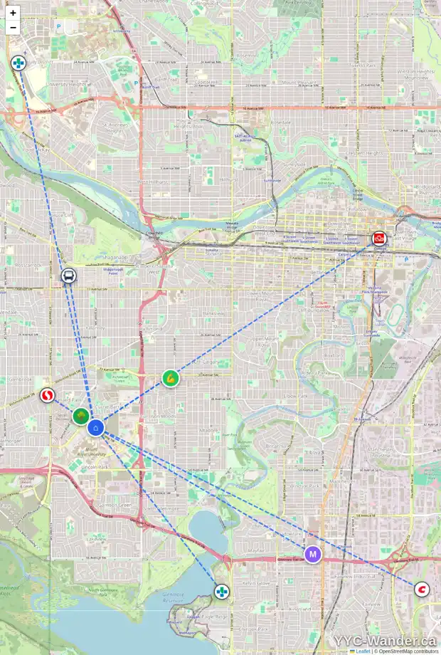 Daily accessibility map for 3122 95 BURMA STAR RD SW, Calgary showing nearby schools, grocery stores, parks, LRT stations and nearby amenities