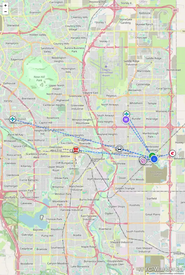 Daily accessibility map for 2110 6224 17 AV SE, Calgary showing nearby schools, grocery stores, parks, LRT stations and nearby amenities