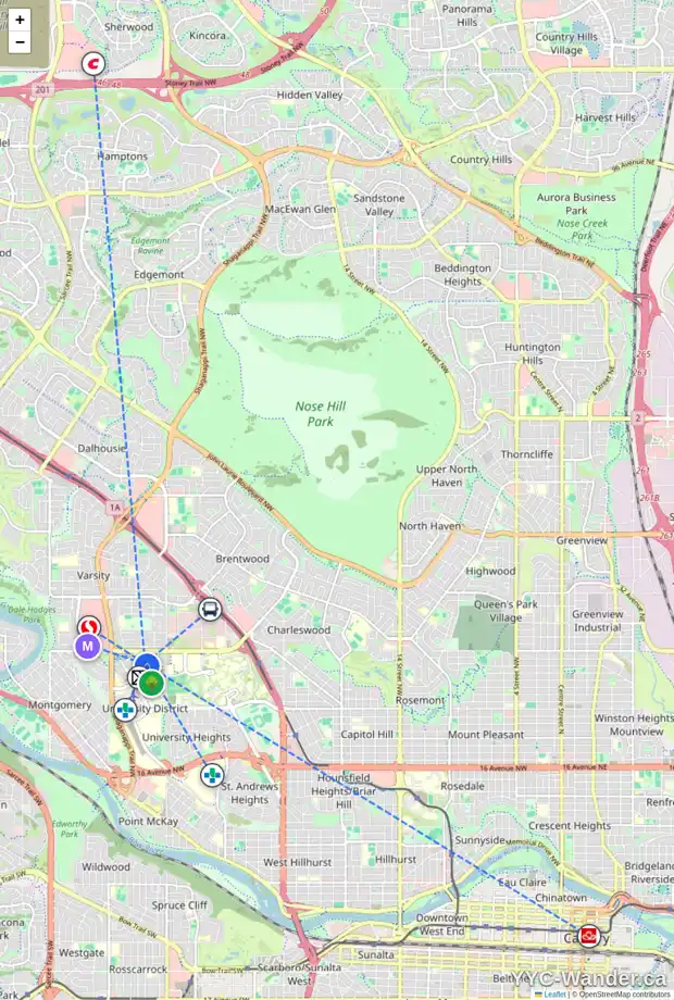 Daily accessibility map for 4012 KOVITZ LN NW, Calgary showing nearby schools, grocery stores, parks, LRT stations and nearby amenities