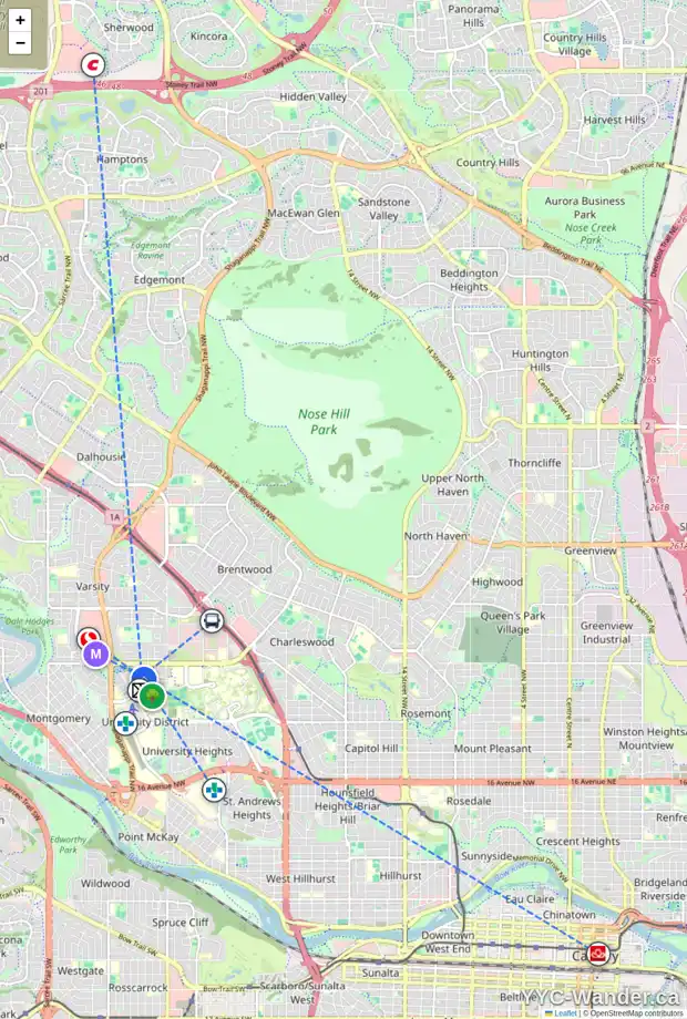 Daily accessibility map for 4064 KOVITZ LN NW, Calgary showing nearby schools, grocery stores, parks, LRT stations and nearby amenities