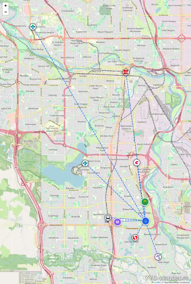 Daily accessibility map for 164 MAPLEBURN DR SE, Calgary showing nearby schools, grocery stores, parks, LRT stations and nearby amenities