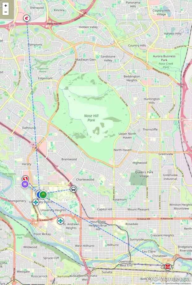 Daily accessibility map for 4135 UNIVERSITY AV NW, Calgary showing nearby schools, grocery stores, parks, LRT stations and nearby amenities